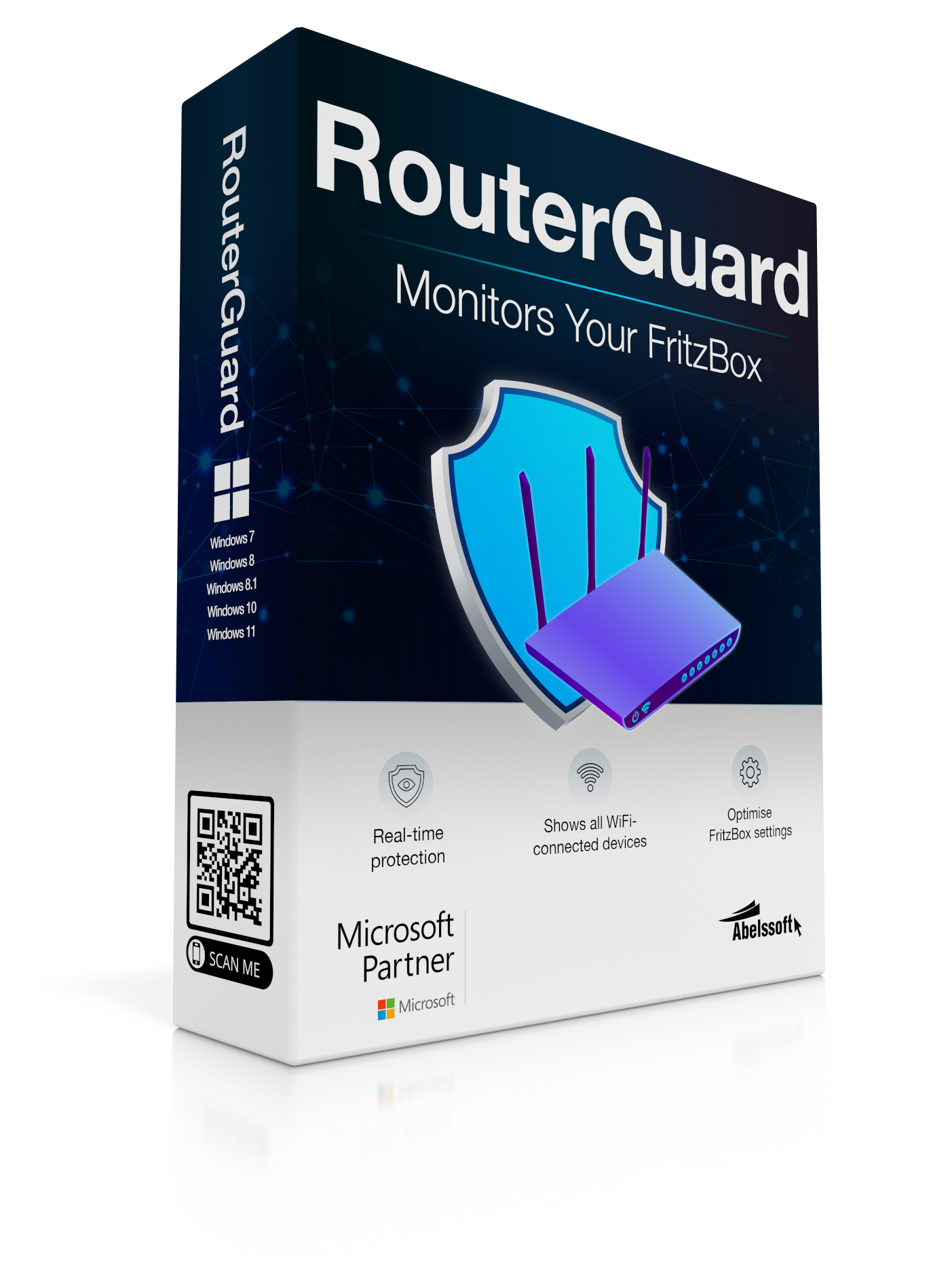 RouterGuard Produktabbildung mit Schutzschild und Router